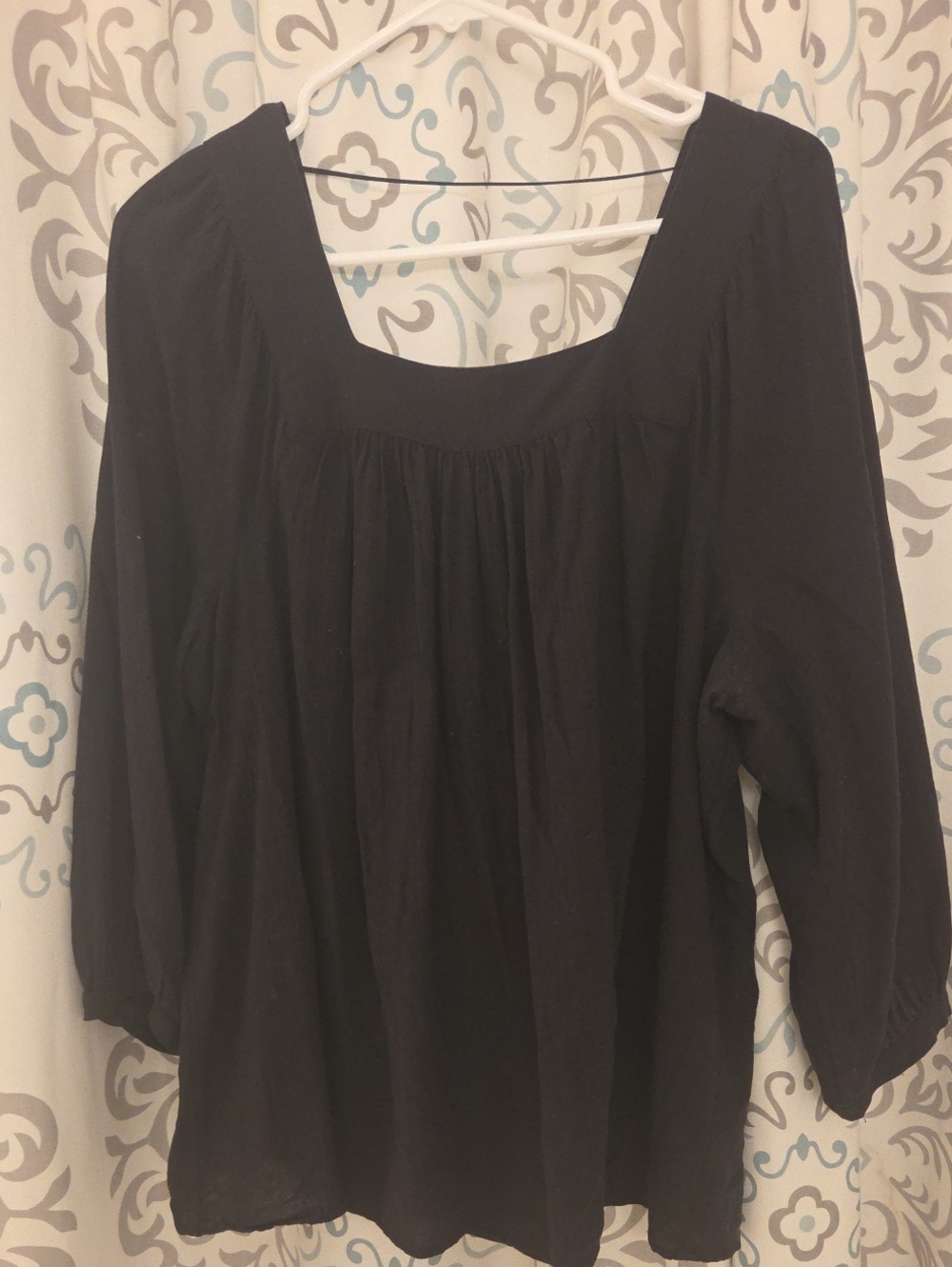 Terra & Sky Black Square-Neck Flowing Peasant Blouse